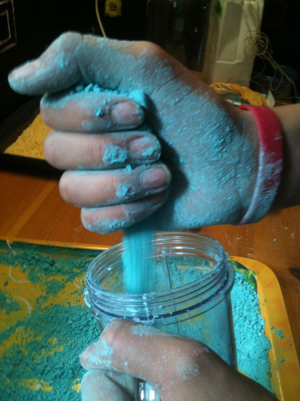 When you have it all into powder, you need to make it super fine again. Put the powder into a blender and blend untill it is like corn starch again.