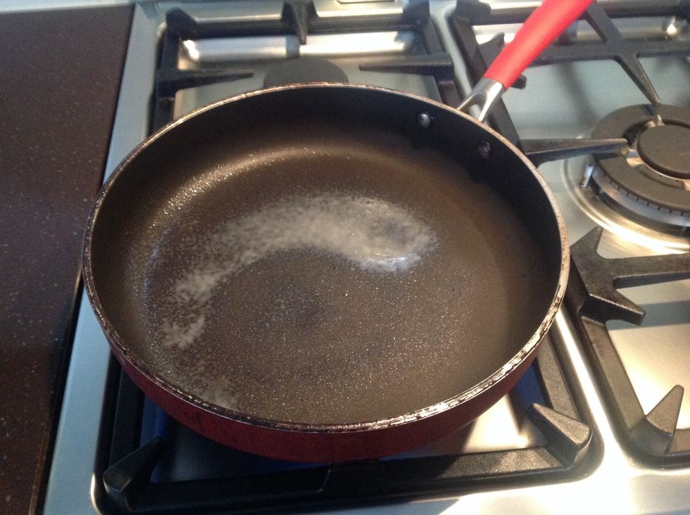 When you have mixed the cinnamon through the mixture, get a pan, spray it with canola oil and set it to medium heat.