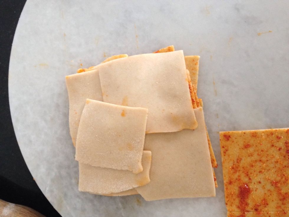 When you have used up half of the pieces now layer then face down