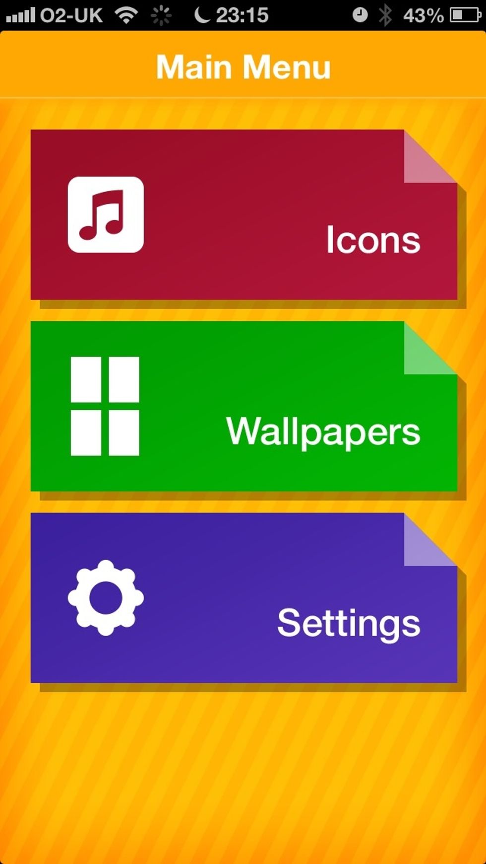 When you launch Icons Pro the first menu you see is this. Tap on "Icons" option at the top.