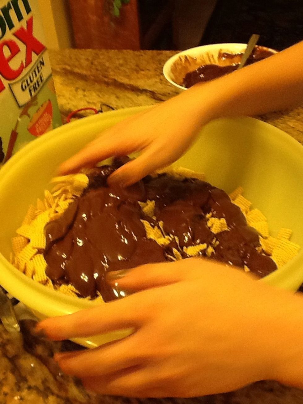 When you mix it up you may use a spoon or spatial but I like to use my hands instead to make it easier.