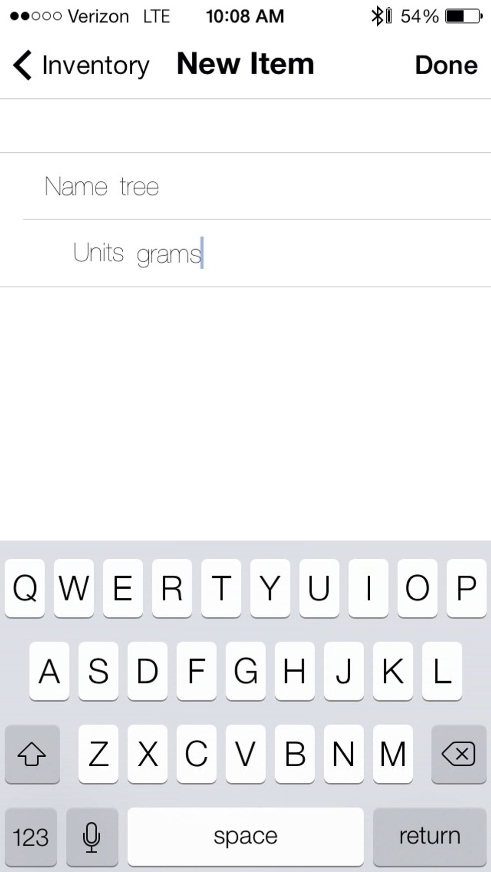When you open the app for the first time you are prompted to enter your first inventory item and the units of that item that you want to track. For instance your item/unit combo could be donuts/dozens
