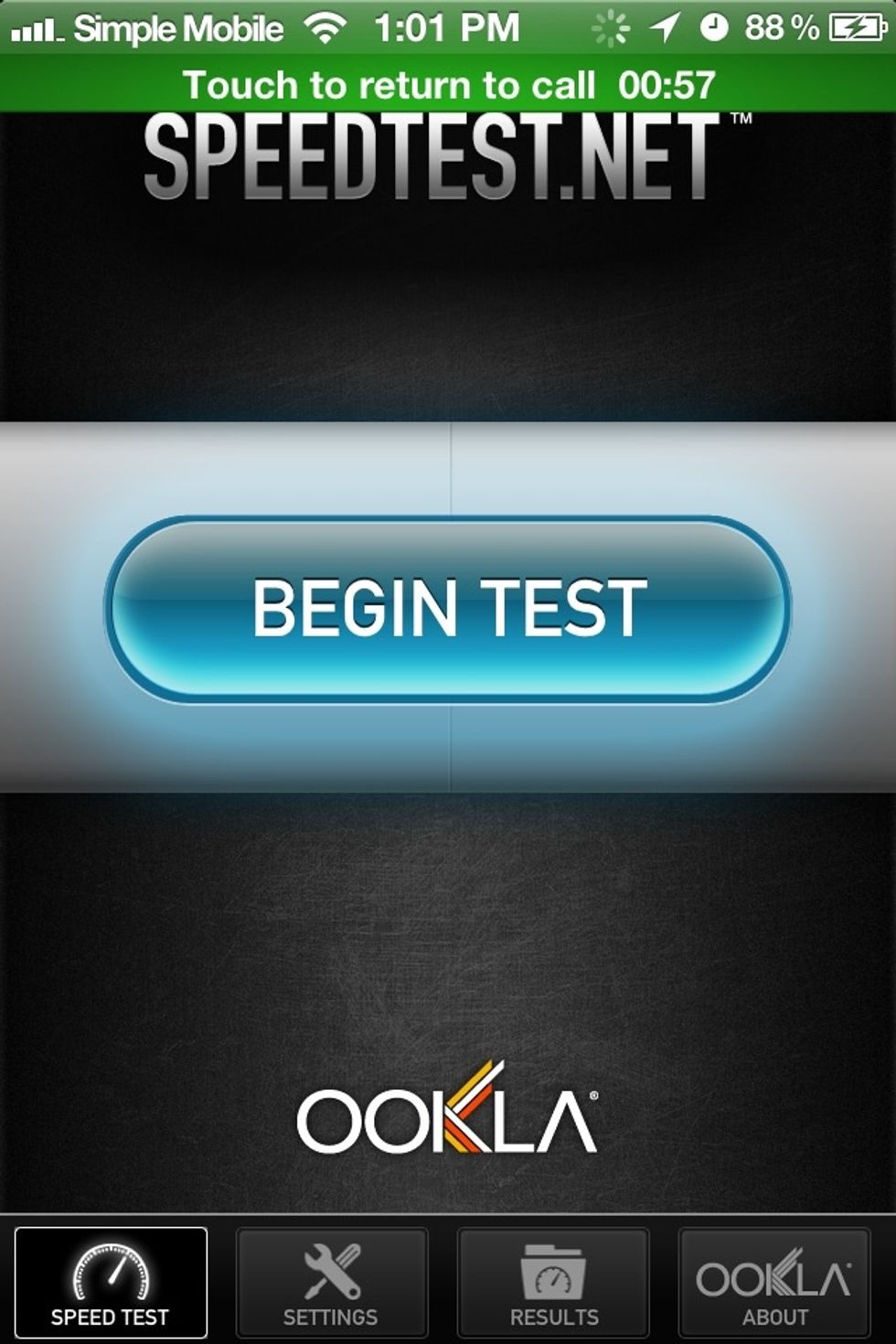 When you open the app it says "begin test" now click on it to start.