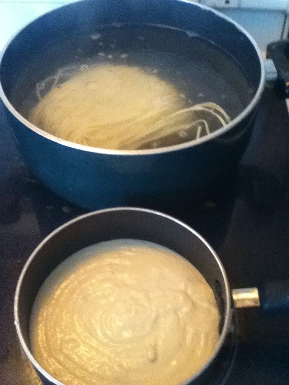 When you put the noodles in the water put the sauce on medium heat