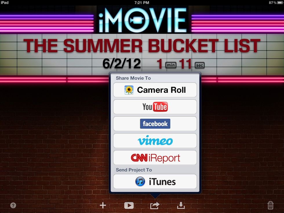 When you're ready to export or publish the trailer, press the button shown above. Select where the video needs to be exported.