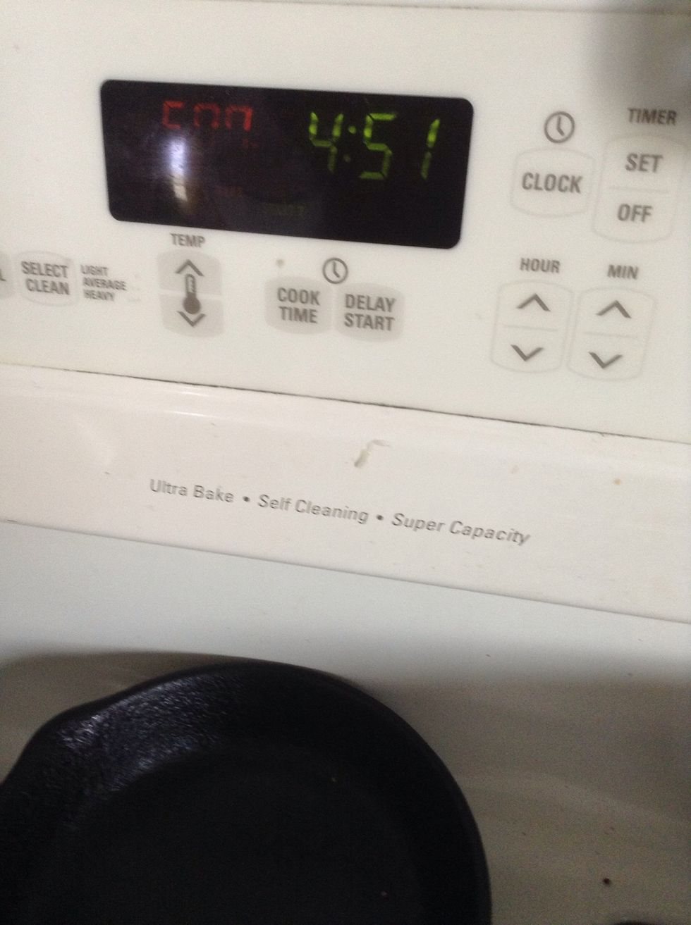 When you're ready to prepare the chicken, preheat the oven to 500\u00b0F. Dump out the water and pat dry the chicken.