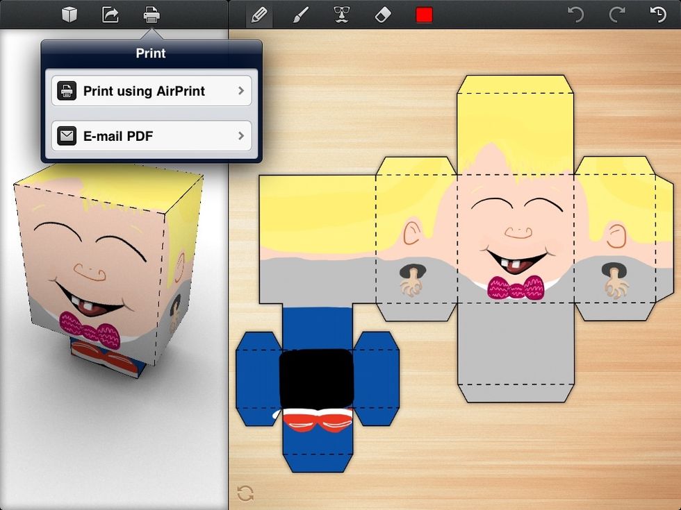 When you're ready, touch PRINT, then select an option ( does anybody have an AirPrint compatible printer? ) to output your creation to the printer.