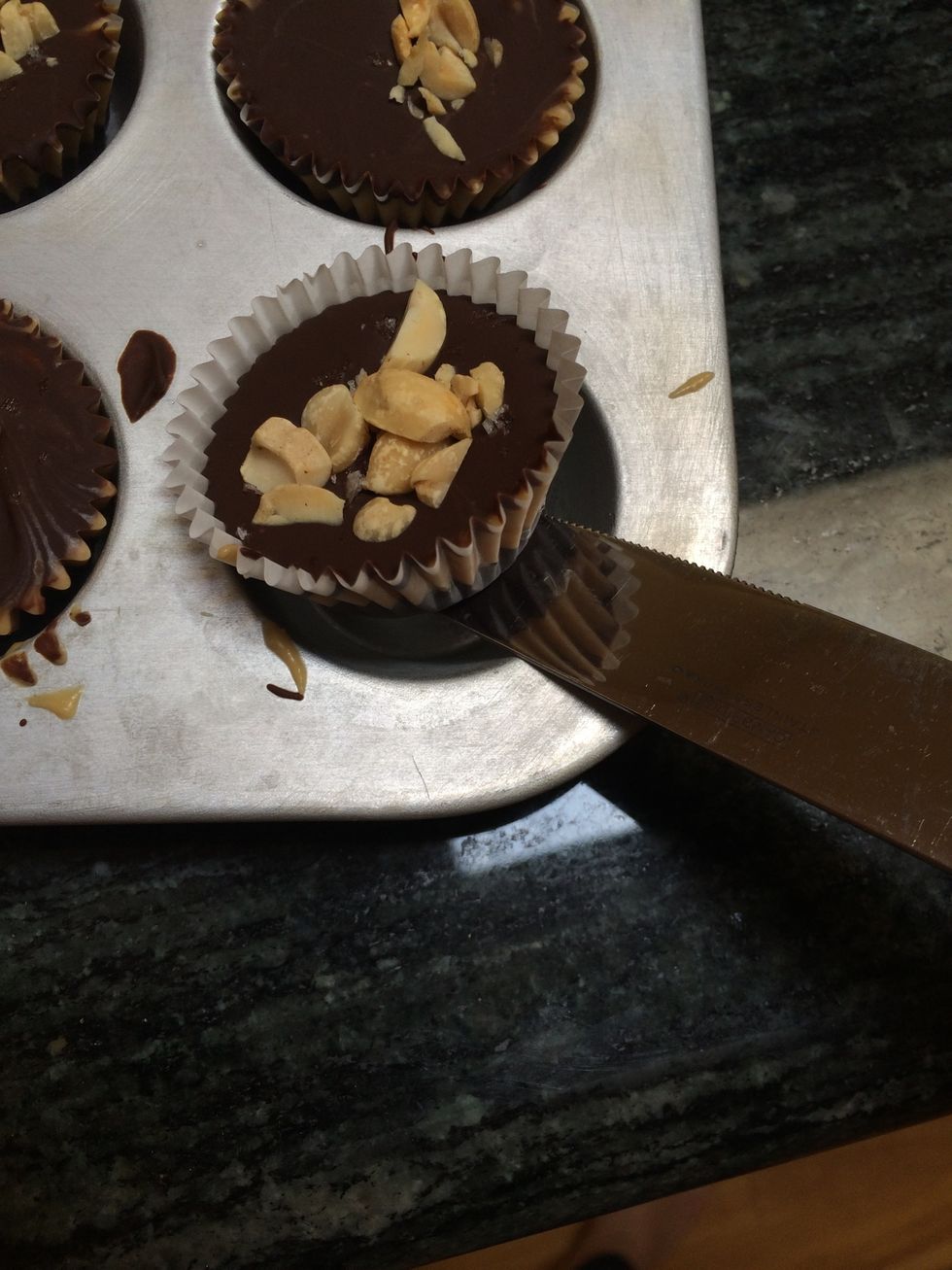 When you remove from the freezer, use a knife to loosen the peanut butter cup from the pan.