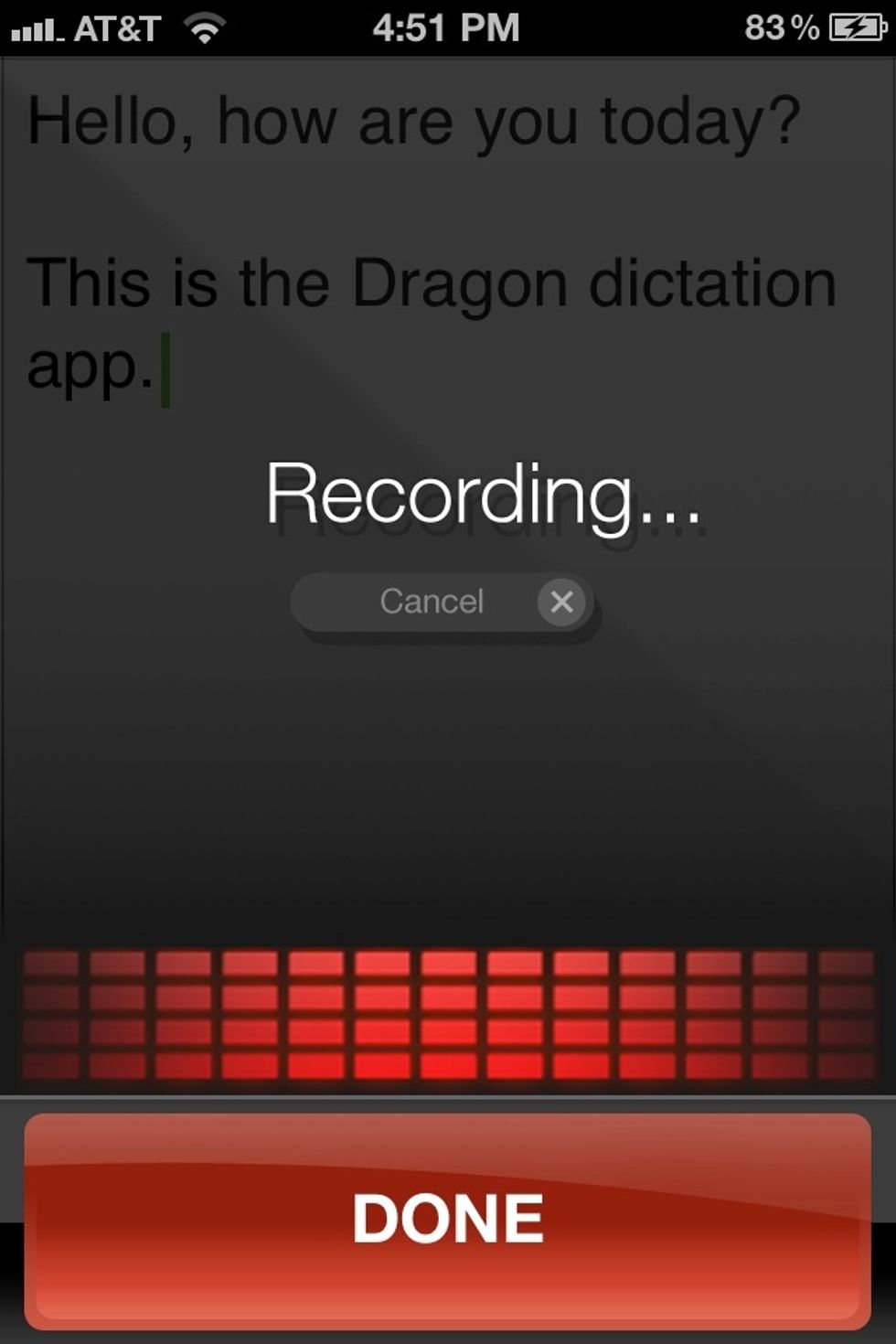 When you see this screen begin speaking what you want to turn into text. Speak clearly. You shouldn't be in a loud room and you'll need an Internet connection (wifi, 3G, etc\u2026).
