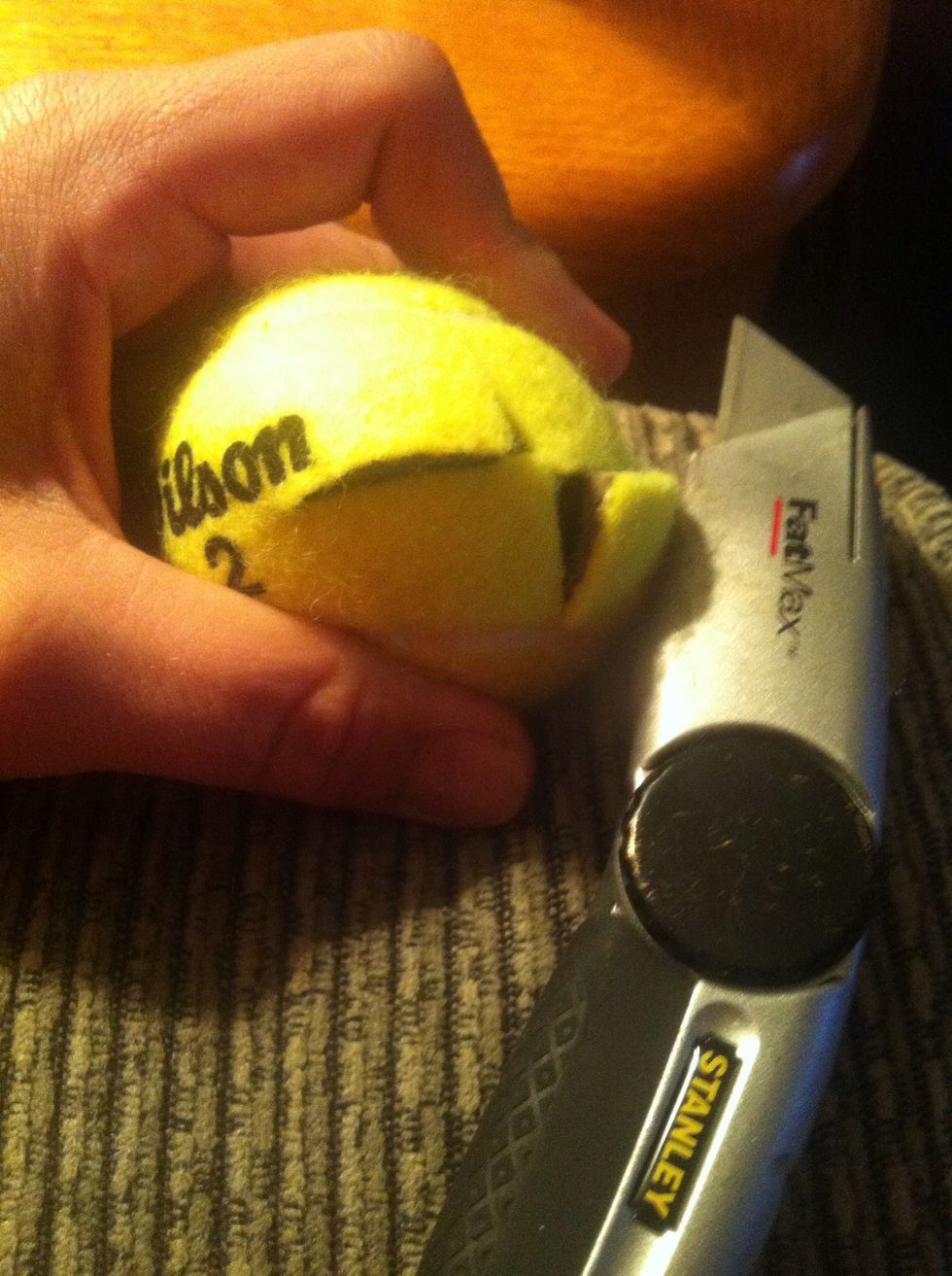 When you slice the tennis balls be very careful - slow incision - and start small with X figure.