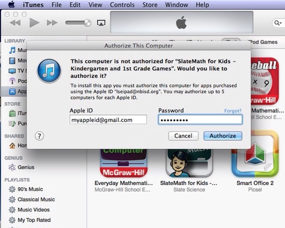 When you sync or play an item you've purchased, your computer is "authorized" for that item. When on a new computer,  you enter your Apple ID username and password, to authorize that computer.