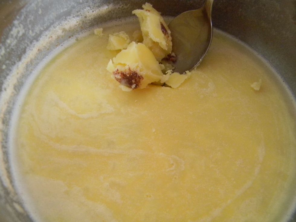 When you take butter out the next day it should be solid, similar to coconut oil, and the burned bits will have sunk to the bottom. Take a deep breath of this aroma before you proceed to the next step