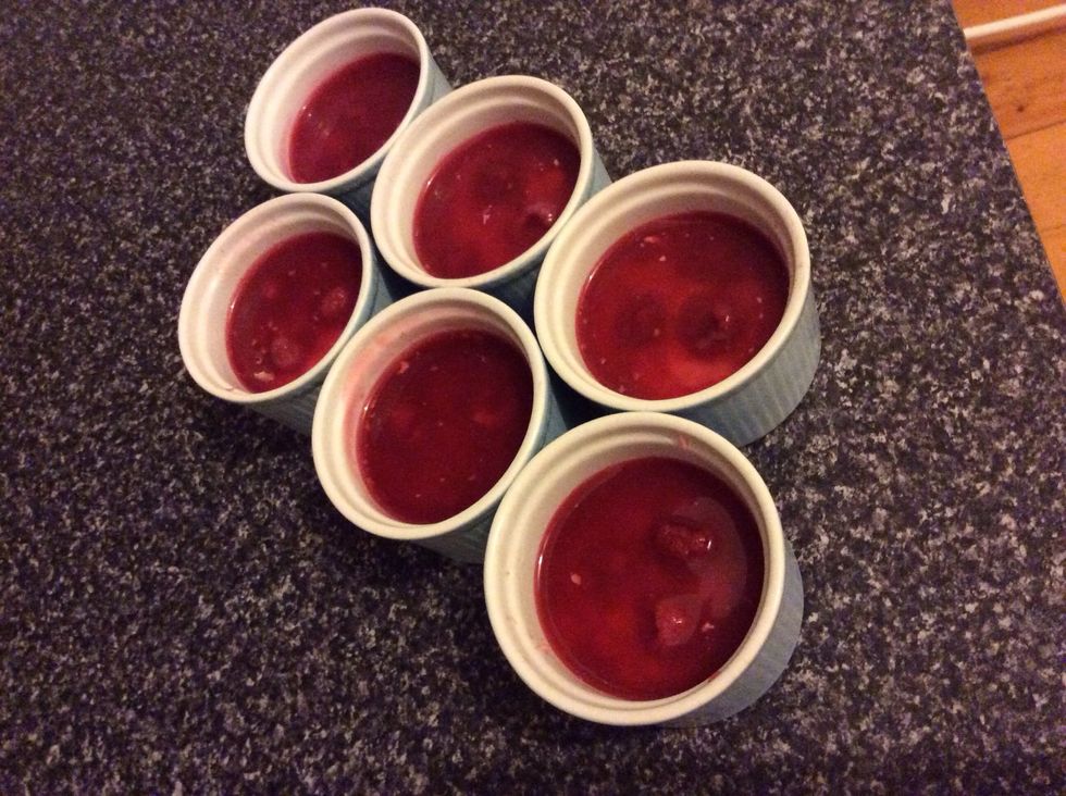 when you take your raspberry mousses and gel out of the fridge they should be hard like jelly if they are softer or still runny place them back in the fridge.