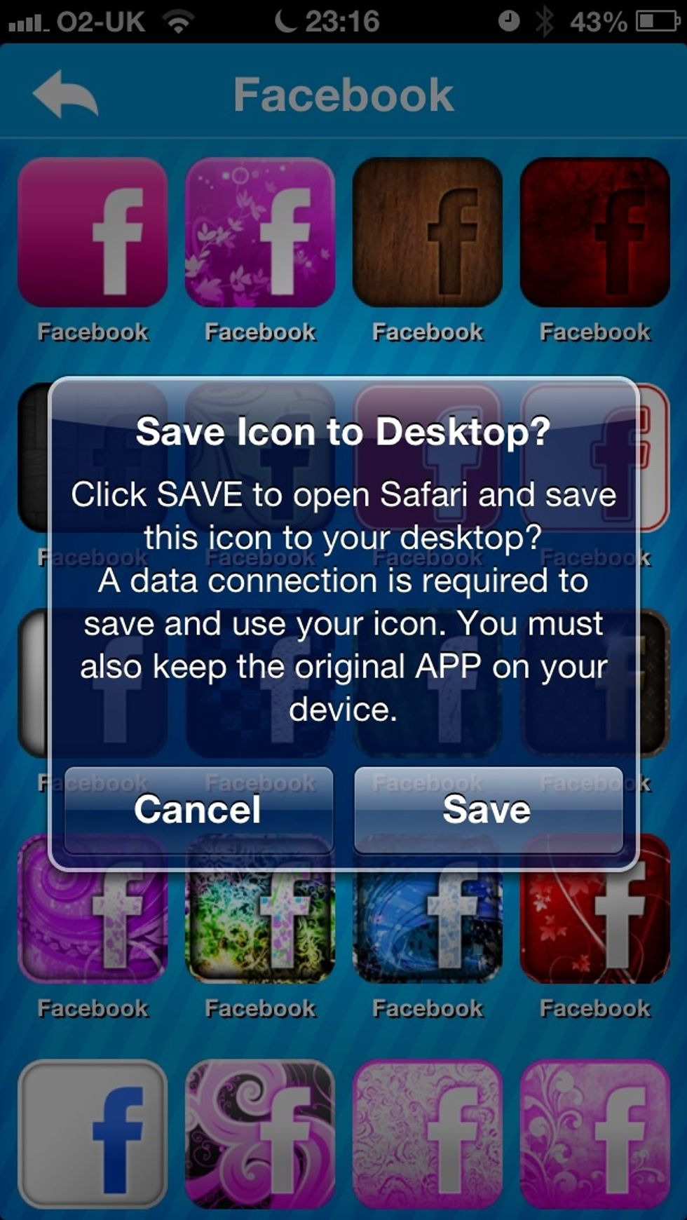 When you tap on a style you will be asked to launch the Safari app to download the icon. So tap on the "Save" button here, then Safari will open automatically.