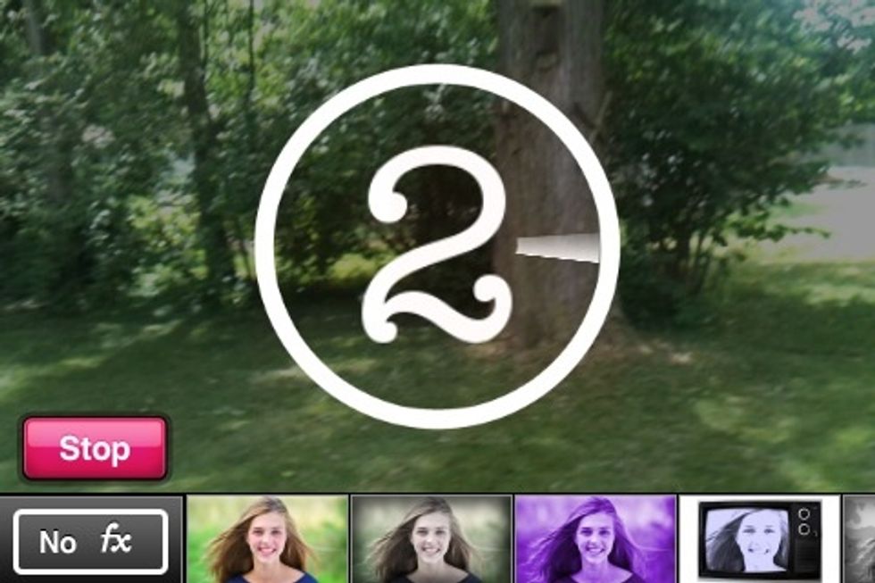 When you tap "Record" it'll count down 3 seconds before the video starts recording. This gives you time to get in camera if you're alone. The length of time can be adjusted in settings.