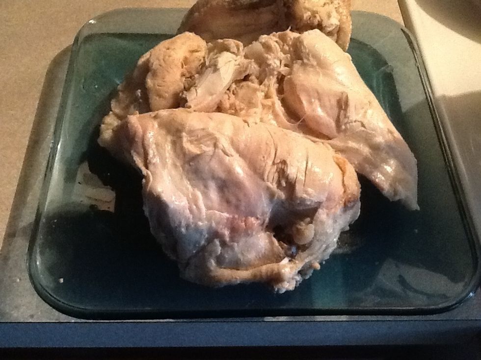 When your chicken is done place on a plate to cool