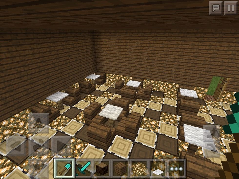 When your done that put in tables and chairs by using stair, fences and carpets.