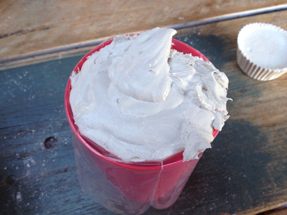 When your "frosting" is the consistency of stiff buttercream frosting, spoon it into your already prepared piping bag and get ready to swirl!