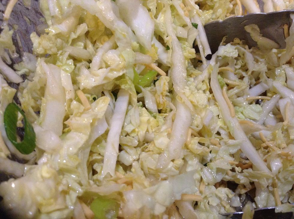 When your just about to serve it up add the dressing and noodles