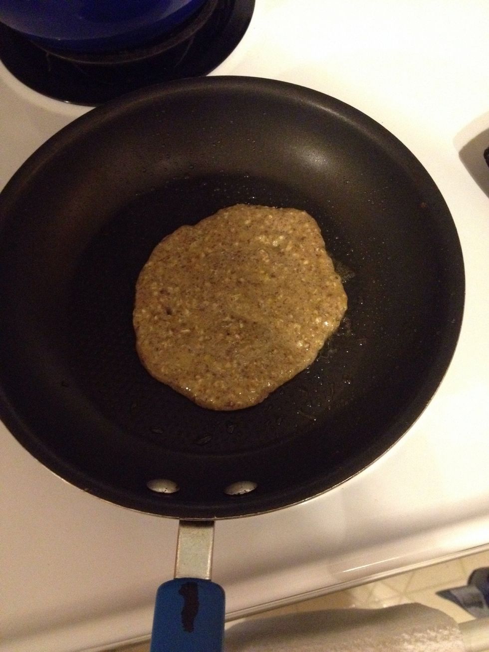 When your pan and oil are nice and hot, pour in your batter.