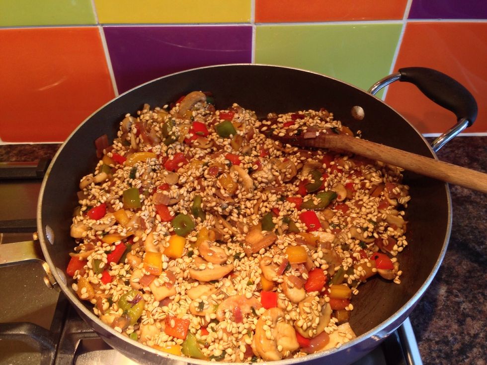 When your pan looks like this, add in a third of your stock and stir until absorbed