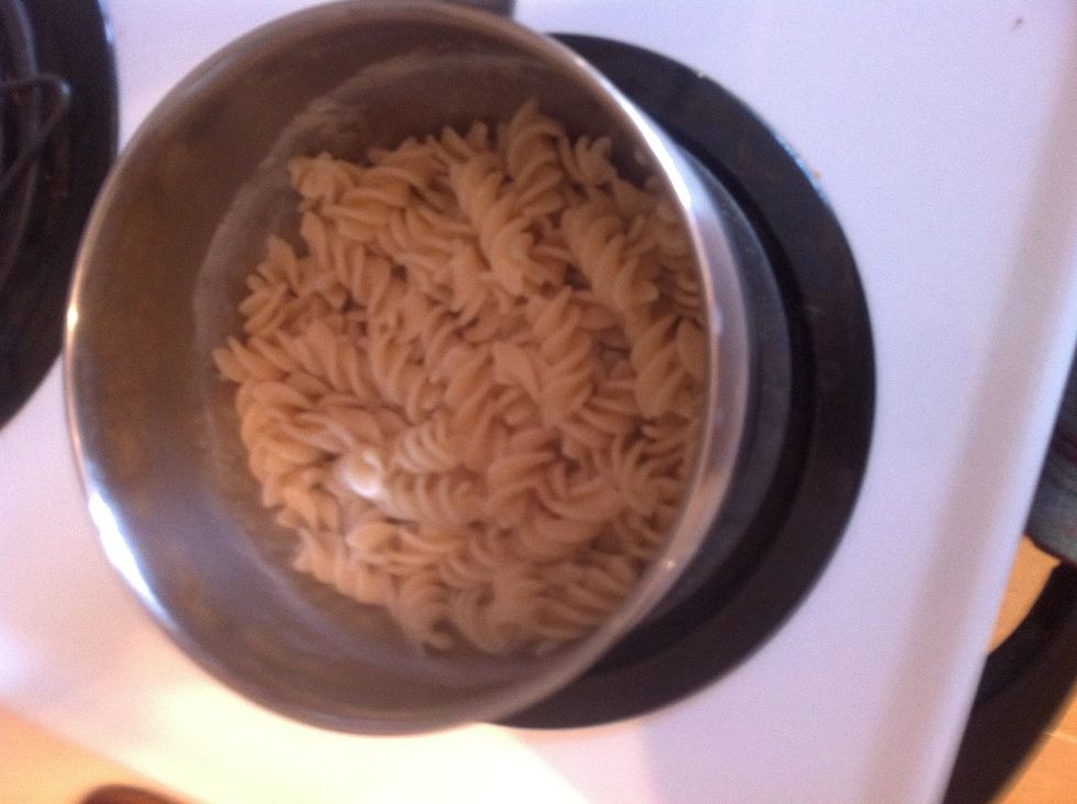 When your pasta is done (I always try a piece to test it) drain the water out