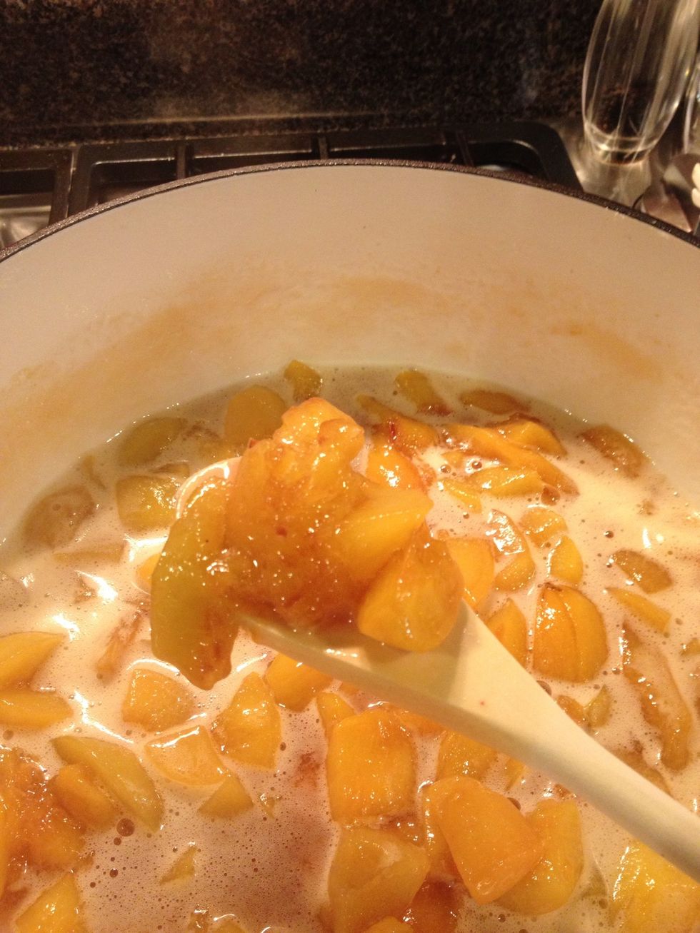 When your peaches are all soft and mushy, they're done. Remove from heat or just turn off the stove eye if you're using gas.