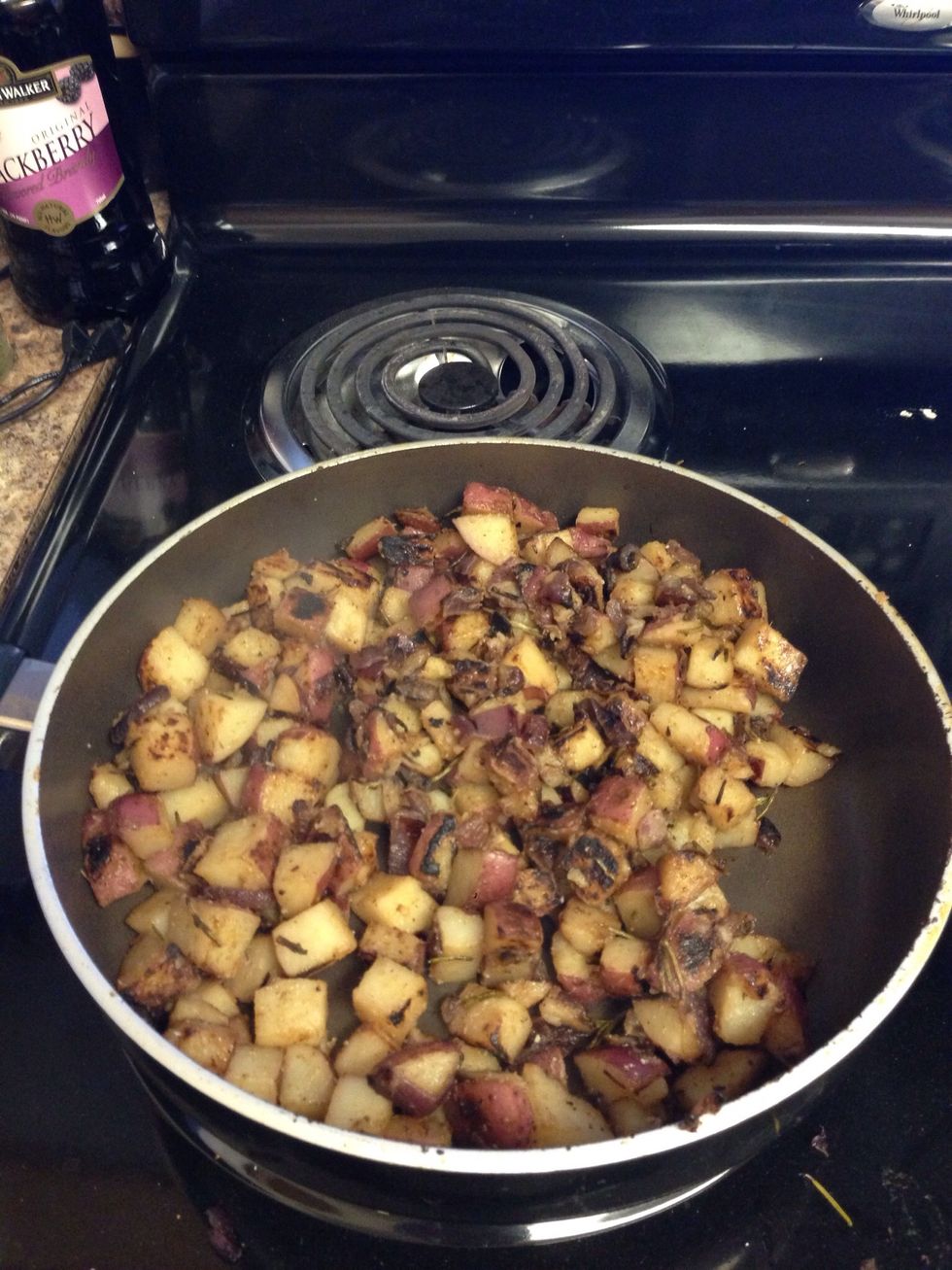 When your potatoes look golden brown and soft in the middle, they are ready to serve.