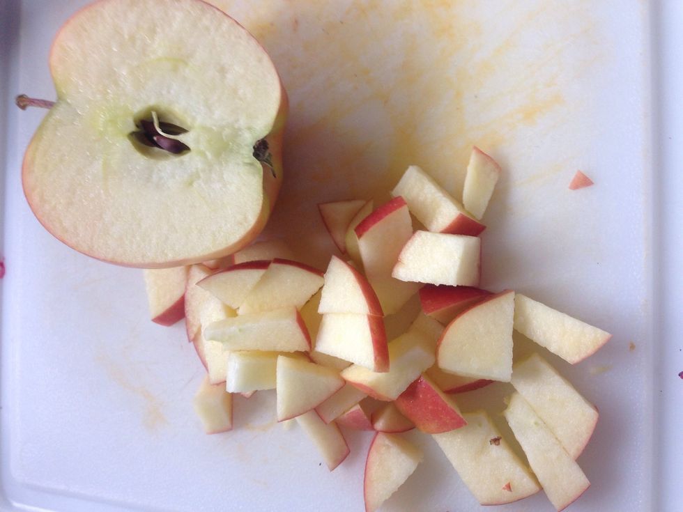 When your waiting for the quinoa, chop the apples into cubes, and dice the onions.
