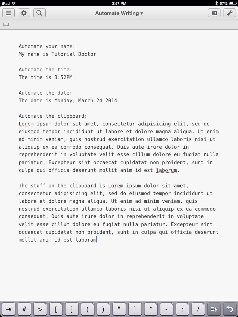 Whenever you type "cb" whatever is on the clipboard (whatever it is you copied) will be pasted into the document. This works across apps.