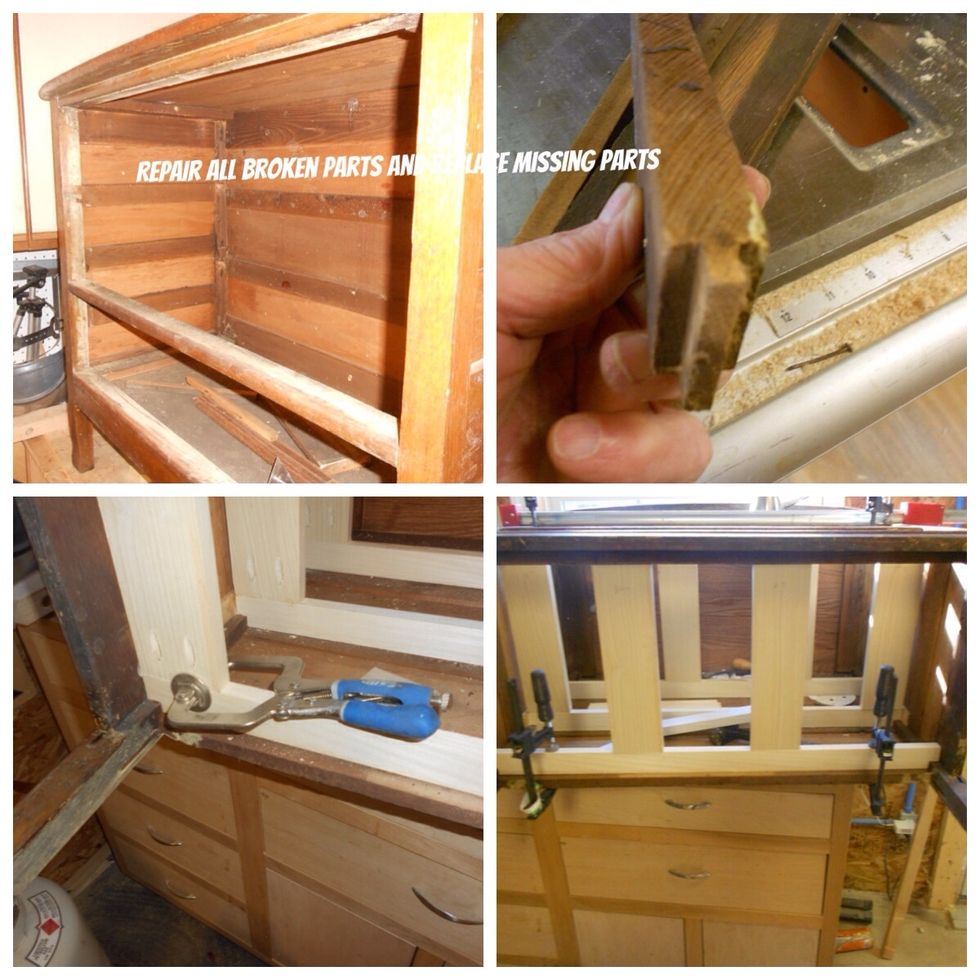 Where parts are broken use glue and clamps to repair them. When they are missing you will have to make new ones.