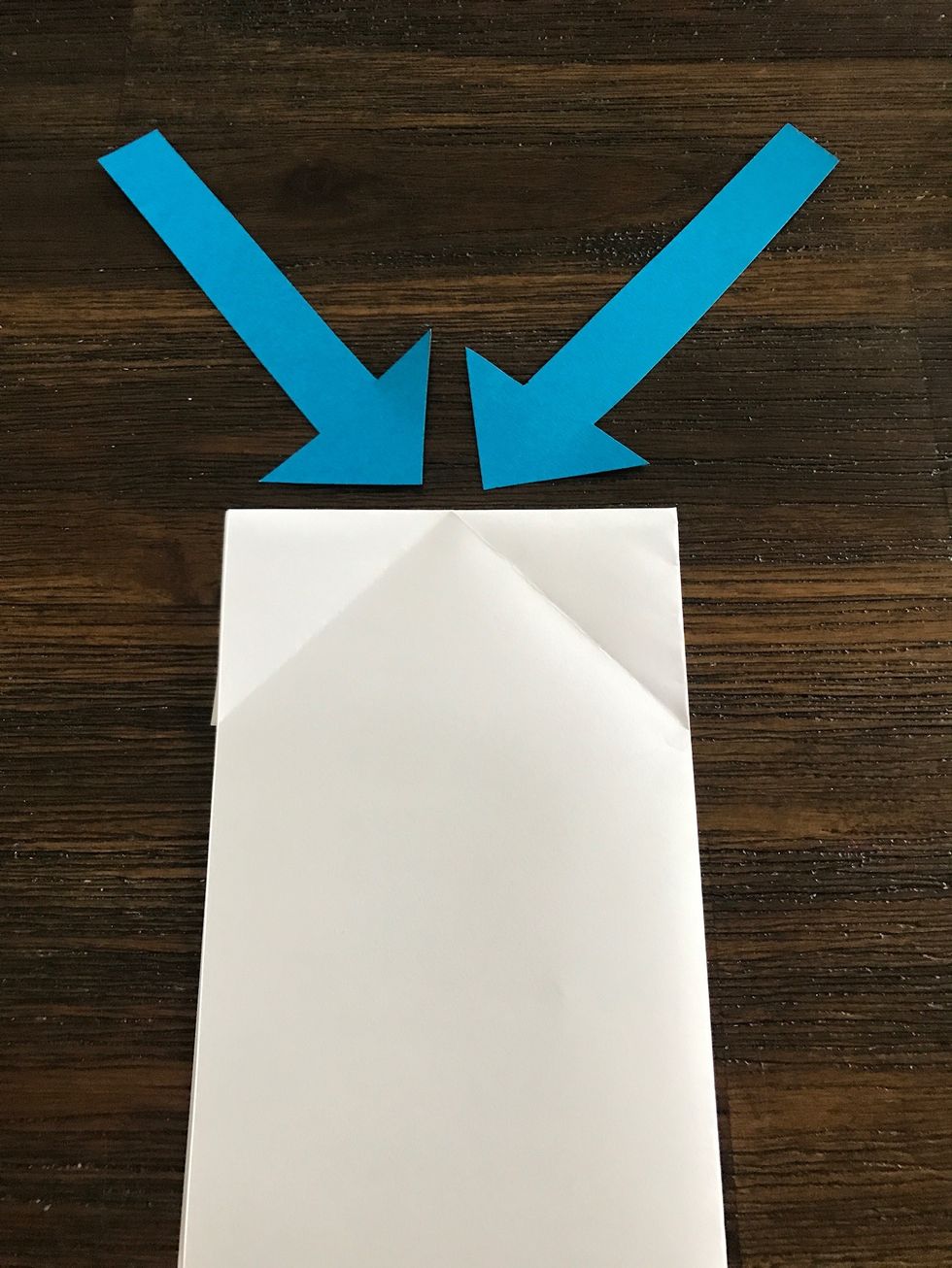 Where the creases make an X, fold the top of your paper back as pictured.