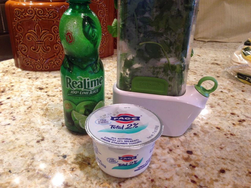 While baking, stir together 1/2 cup plain yogurt, 1 tbls lime juice and some chopped cilantro. Add salt and pepper to taste. Fage yogurt brand is just like sour cream without the fat.