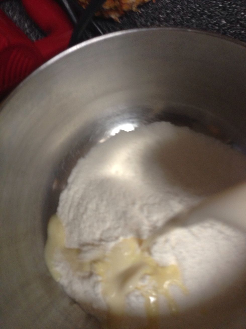 While bananas are sitting aside....On to the next bowl. Combine milk & pudding mix.