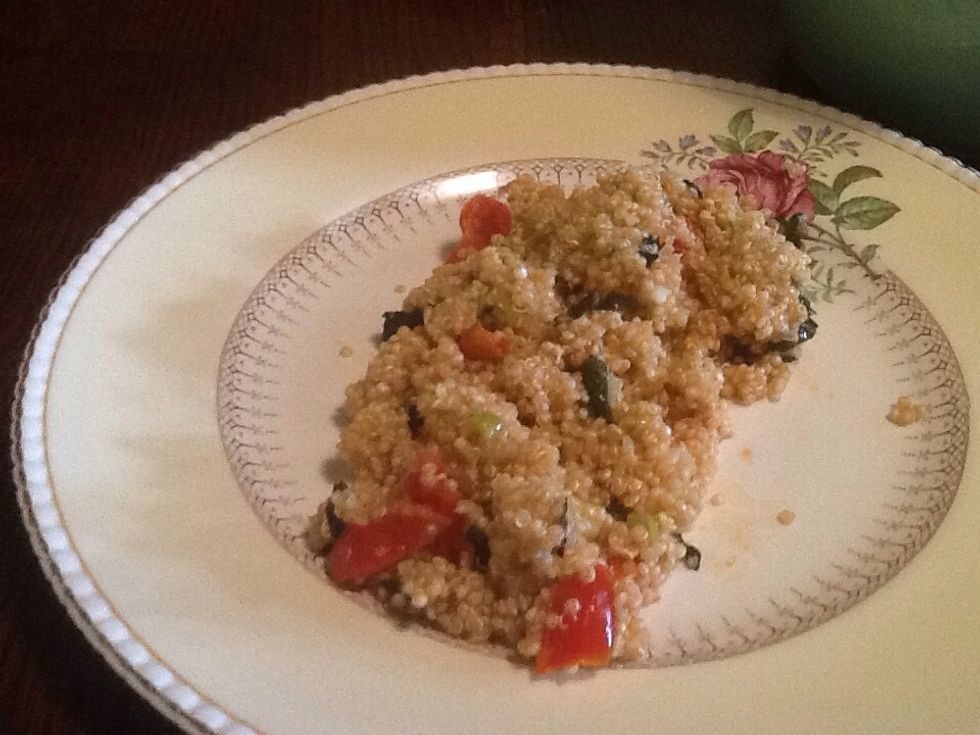 While chicken is cooking lay out your tabbouleh on the plate with Greek yogurt.