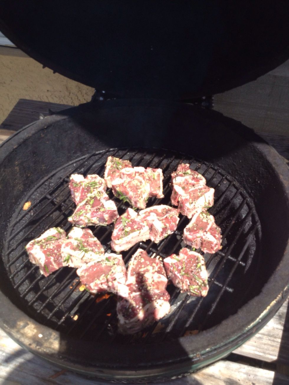 While coals are hot make lamb chop appetizers Over direct heat. 4 min each side