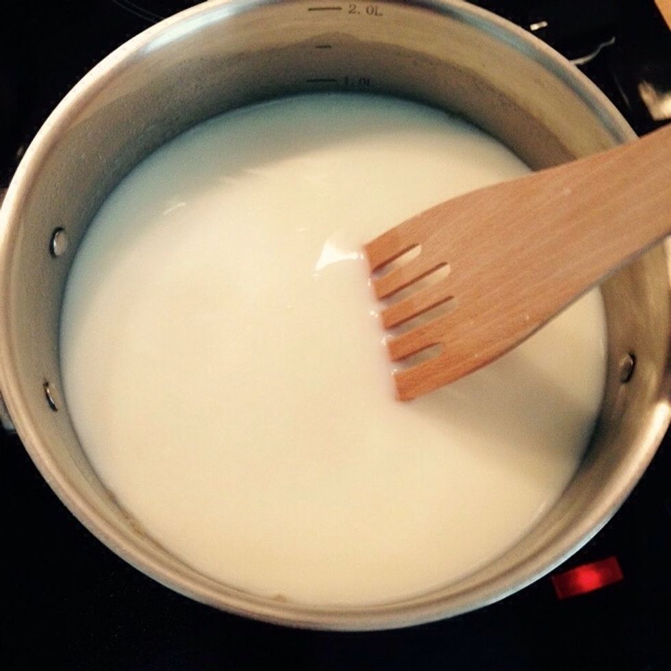 while constantly stirring add the milk, making sure to not form any flour clog.