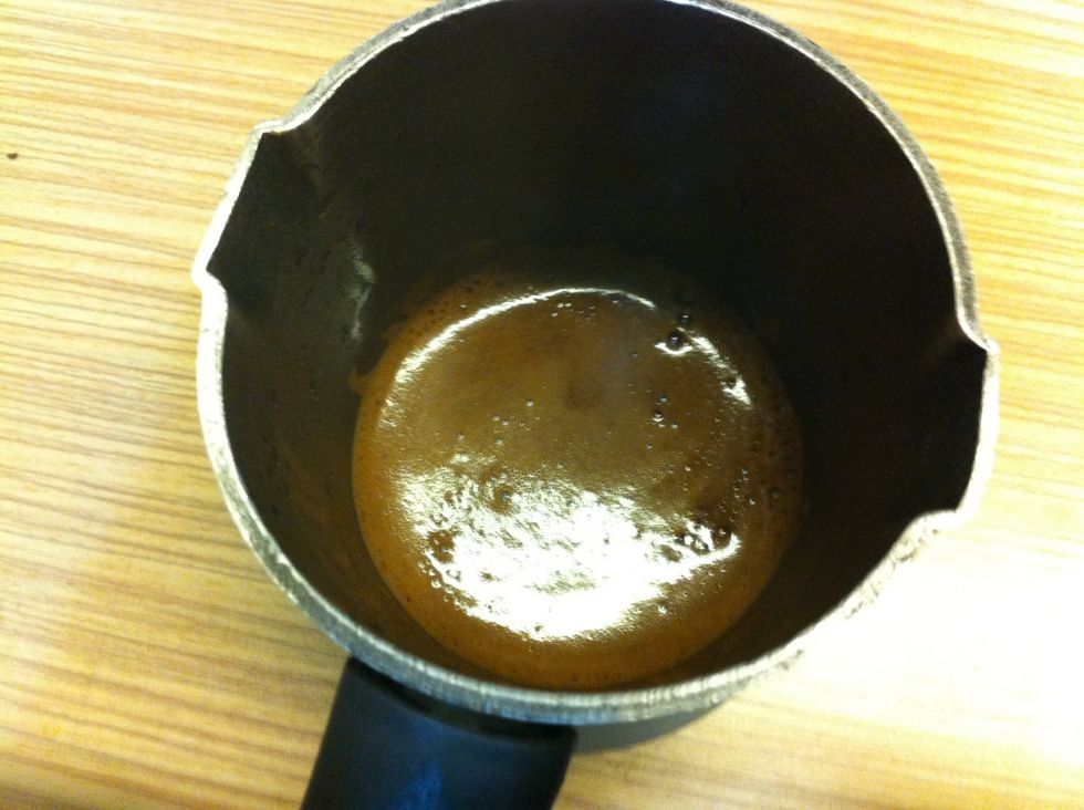 While cooking when foam starts to rise to the top , remove from the heat and serve immediately . It is very important to stir at first a little 1 or 2 times at the beginning.