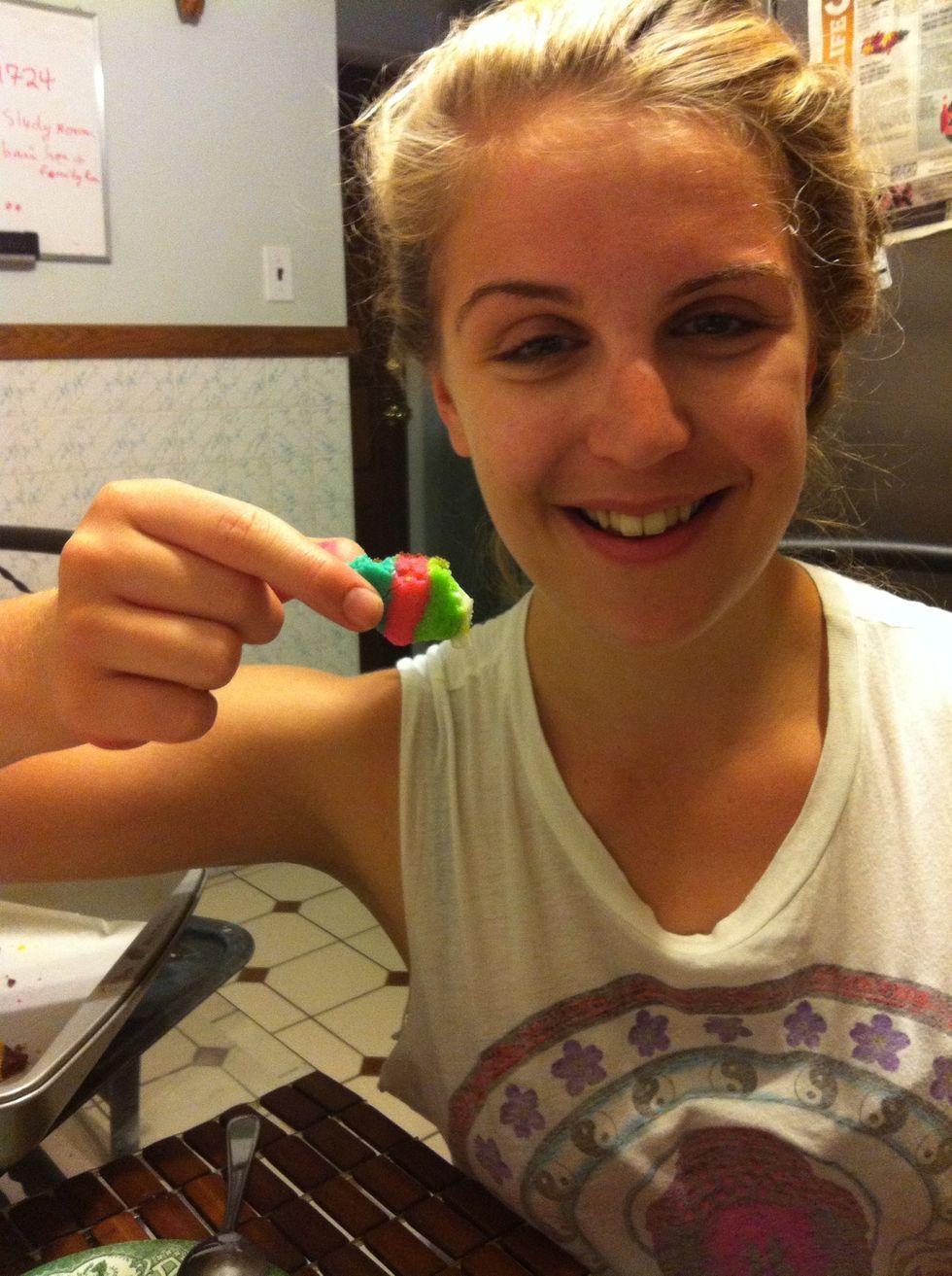 While everything is cooling, make some simple icing (milk and icing sugar) and dip your extra cookies like dunkaroos! :)