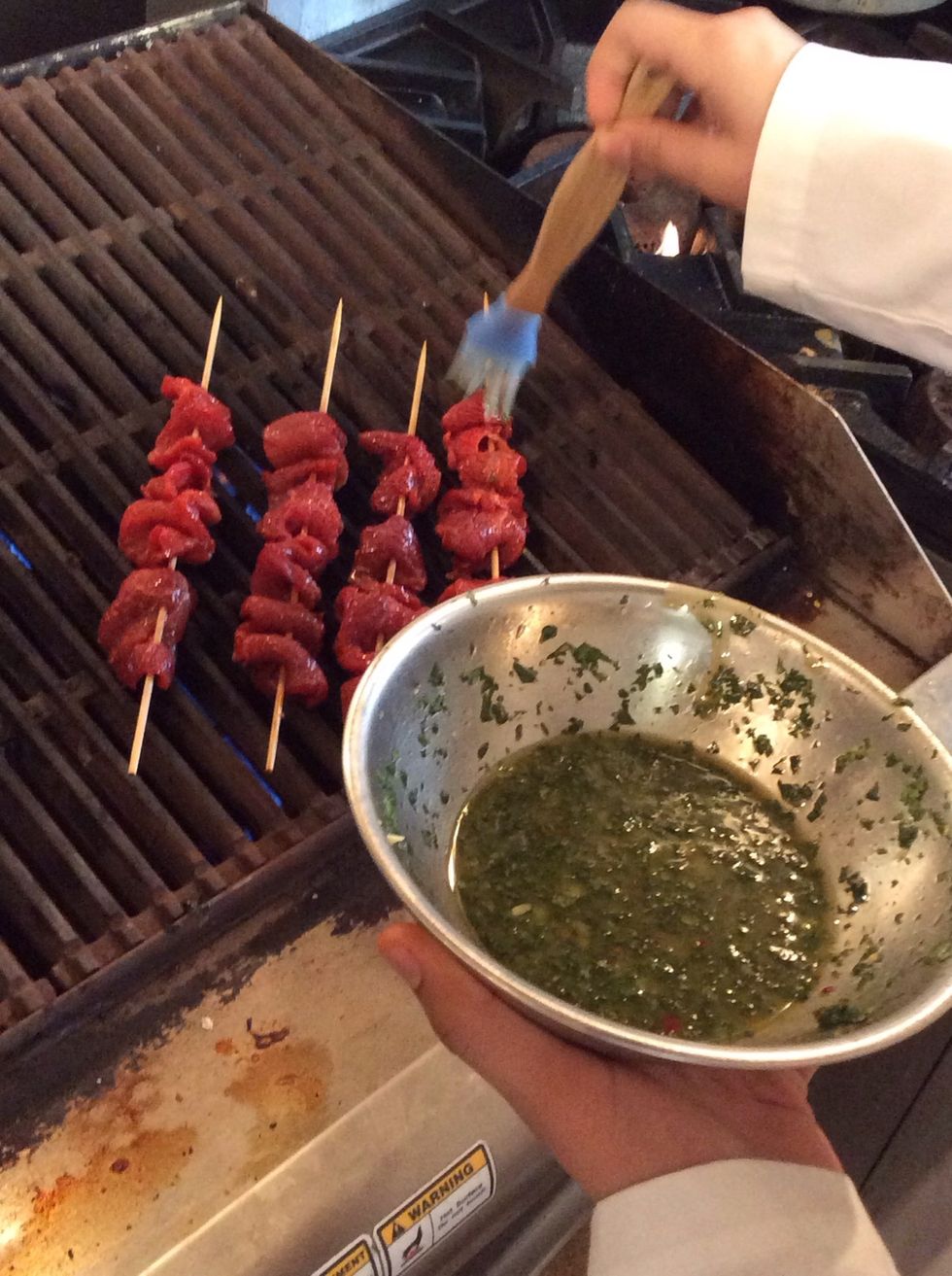 While grilling baste with Chimichuri sauce on each side LIGHTLY