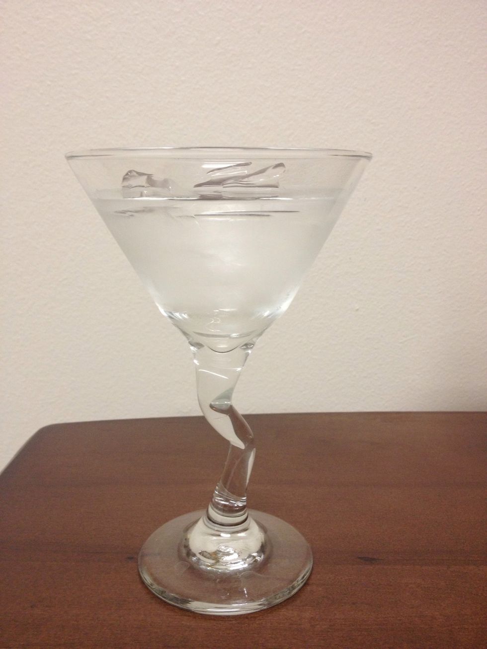 While I prepare things, I always chill my glass: 4-5 ice cubes and fill with water.