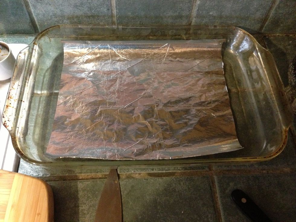 While its distracted, line a pan with tin foil.