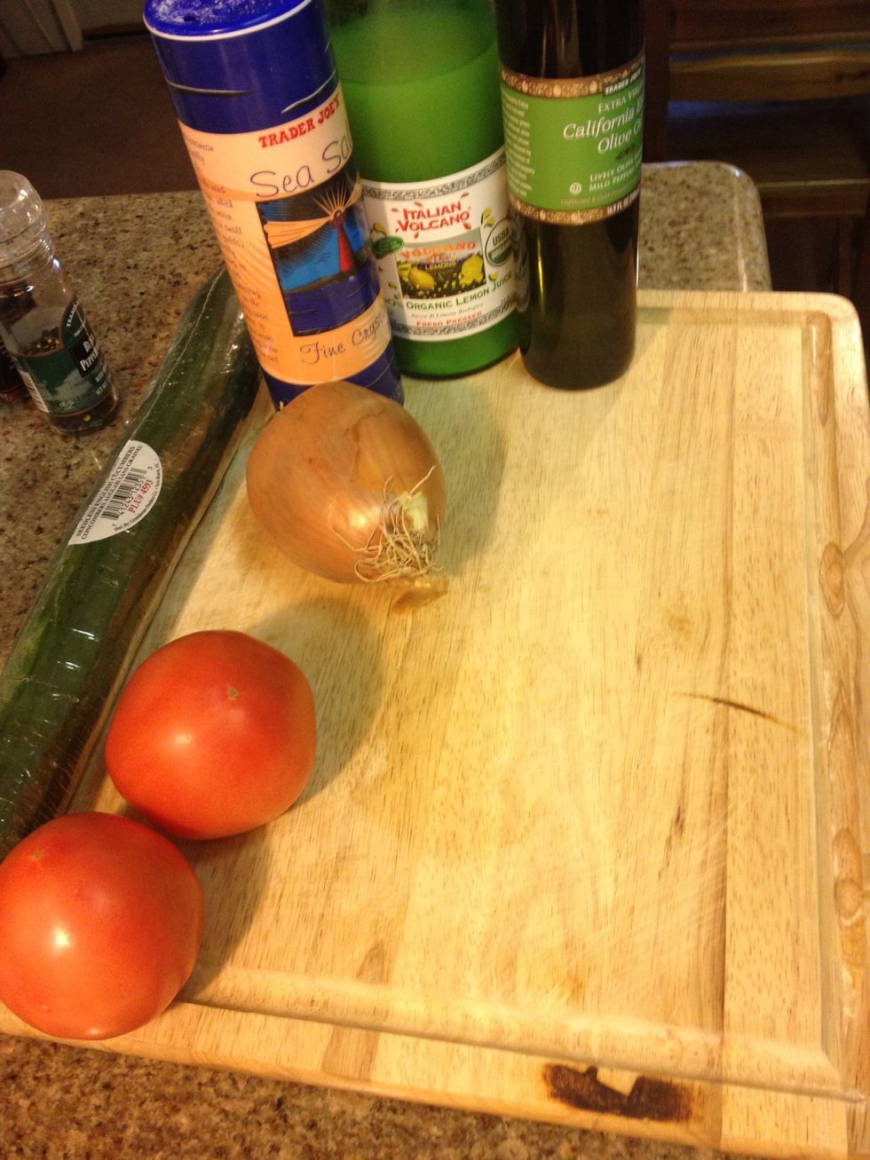 While meat marinates make your Salad Shirazi- 1 large seedless cucumber, 2 large tomatoes, 1 medium onion, 2 tsp salt, 1/2 tsp pepper, 3 tbsp olive oil, 2 tbsp lemon juice, and 2 tbsp parsley.