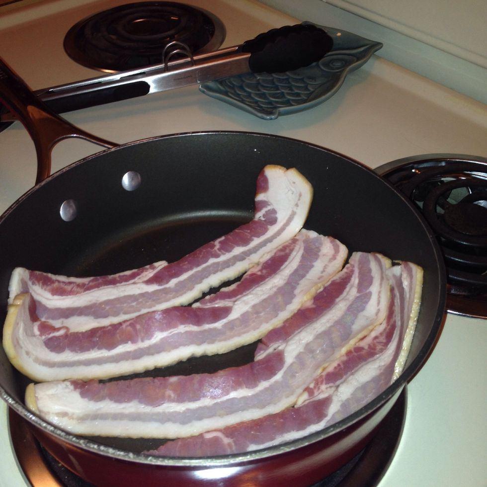 While oven is pre heating, cook bacon. Just try no to eat it!