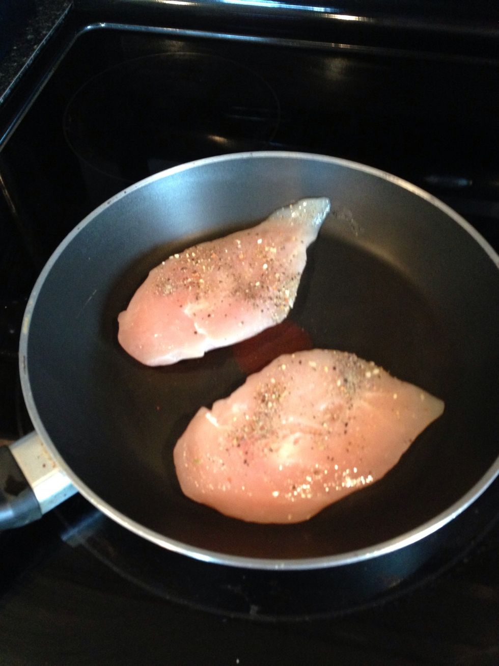 While rice is cooking, brown the chicken breast. Just enough to get the outside white.