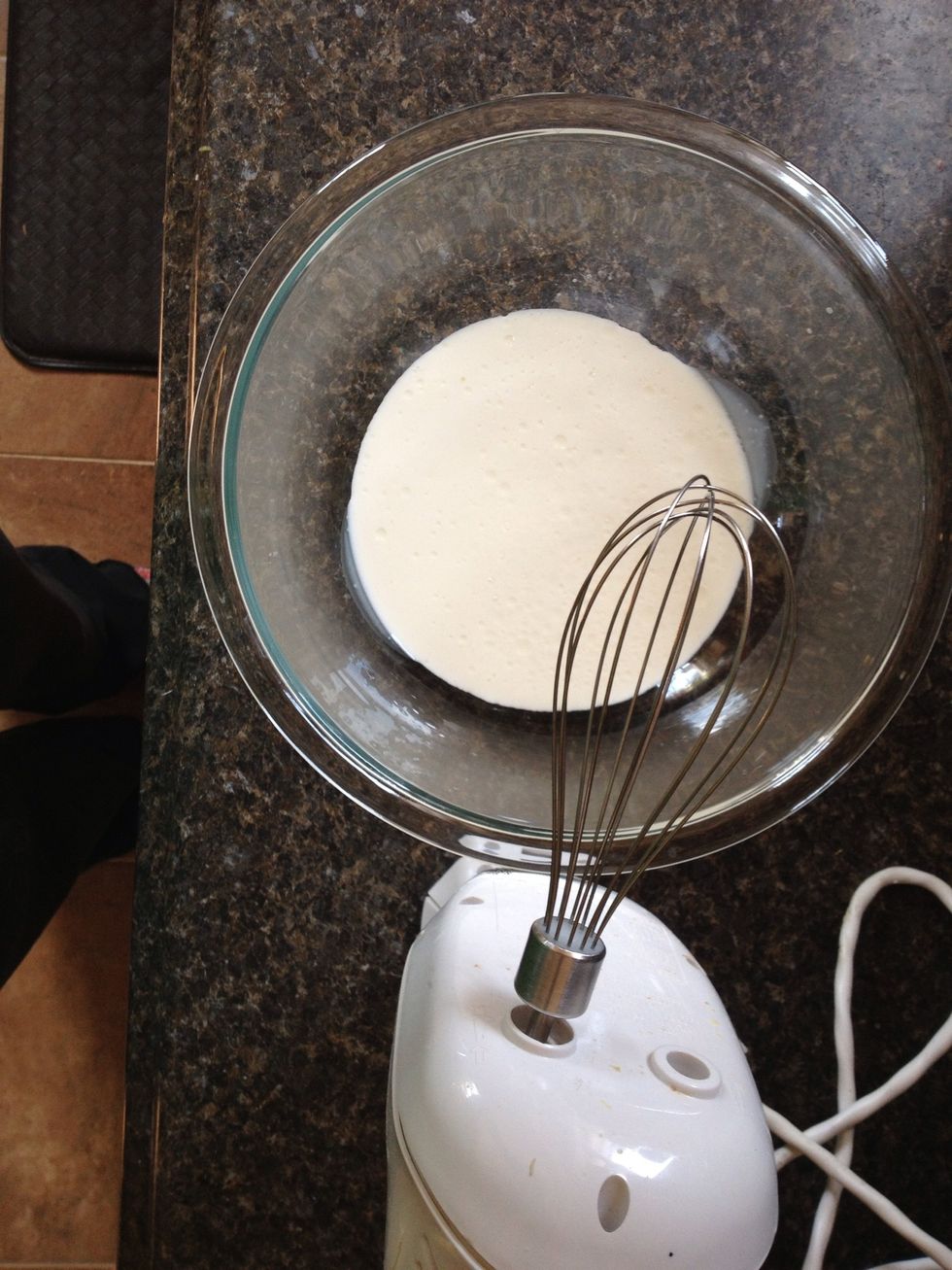 While that is going on, place 1 cup of heavy whipping cream in a bowl at least 3 times the size of the cream.