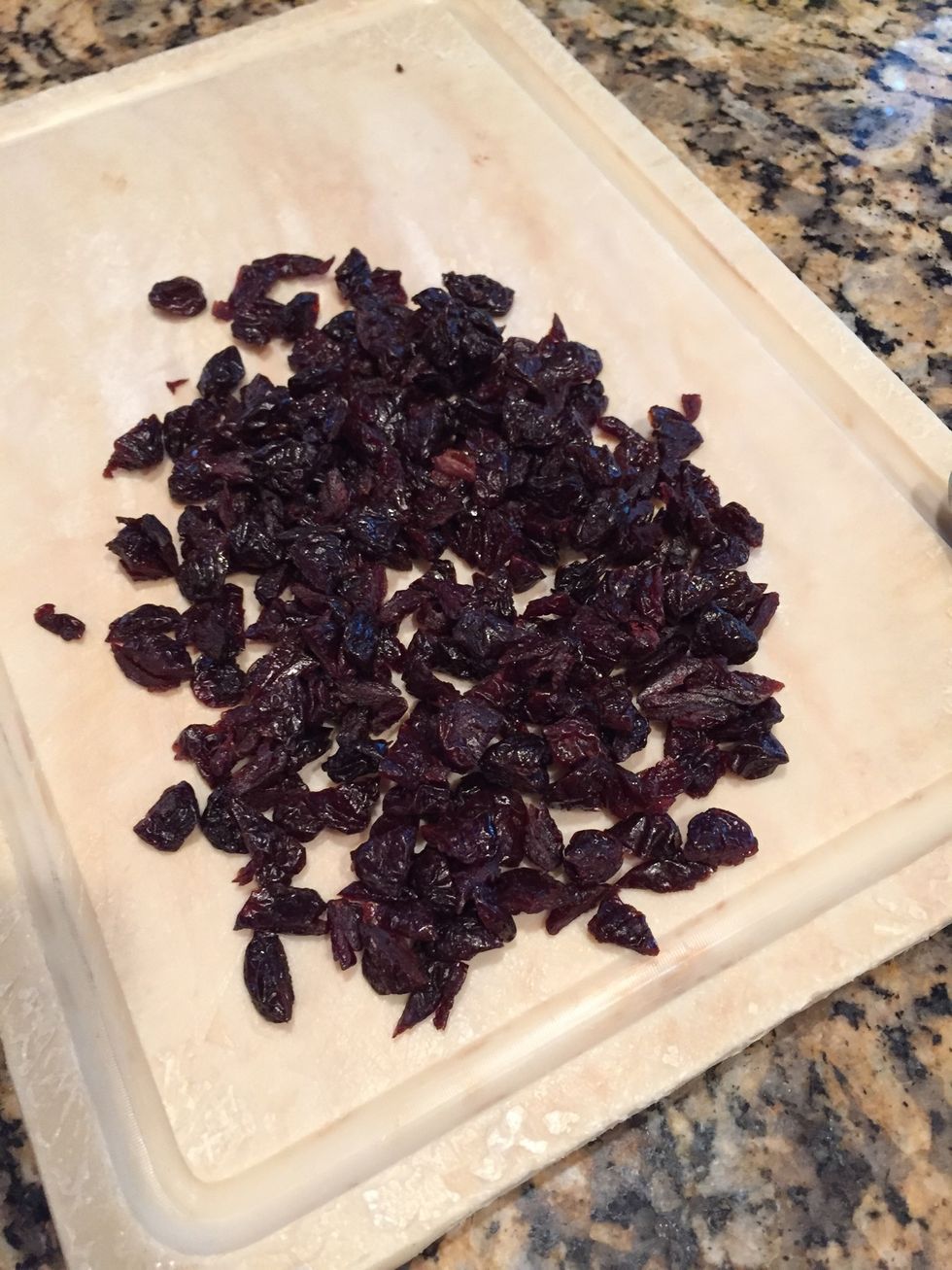 While the butter is browning, chop up about a cup of dried cherries. You could use raisons (gag) or cranberries, but I prefer the cherries.