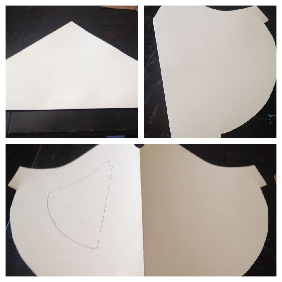 while the front dries, let's make the card! fold a sheet of cream paper in half and trace the harp again - same size as glitter outline. make sure to have the left side of the harp against the fold.