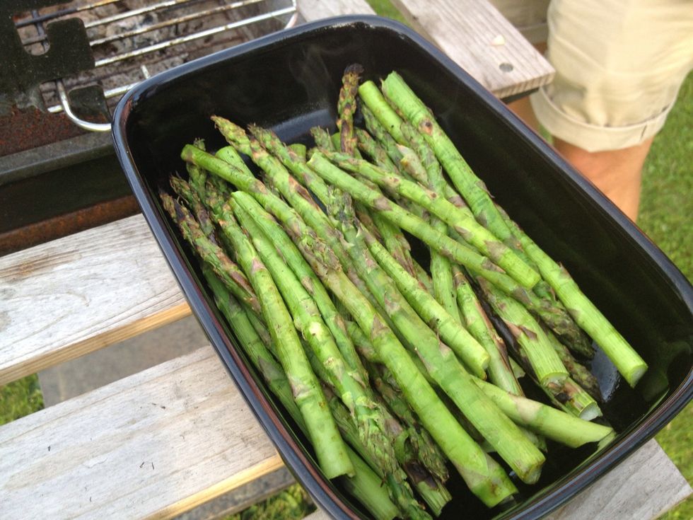 While the meat is resting grill the asparagus.