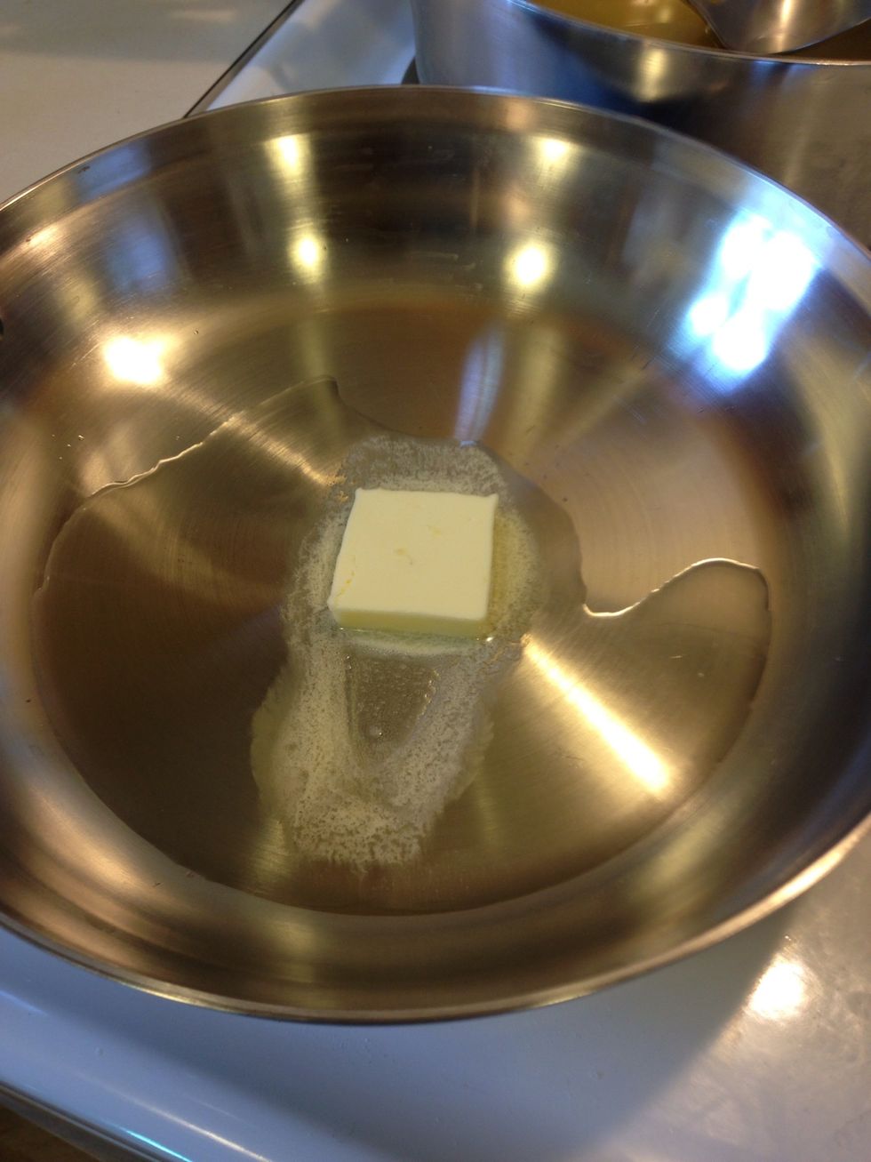 While the meat rests add a tablespoon of butter and a tablespoon or so of oil to a pan and get hot.